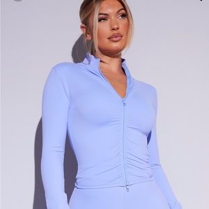 NWT Pretty Little Thing Ruched Athletic Jacket Full Zip Blue/Purple/Periwinkle